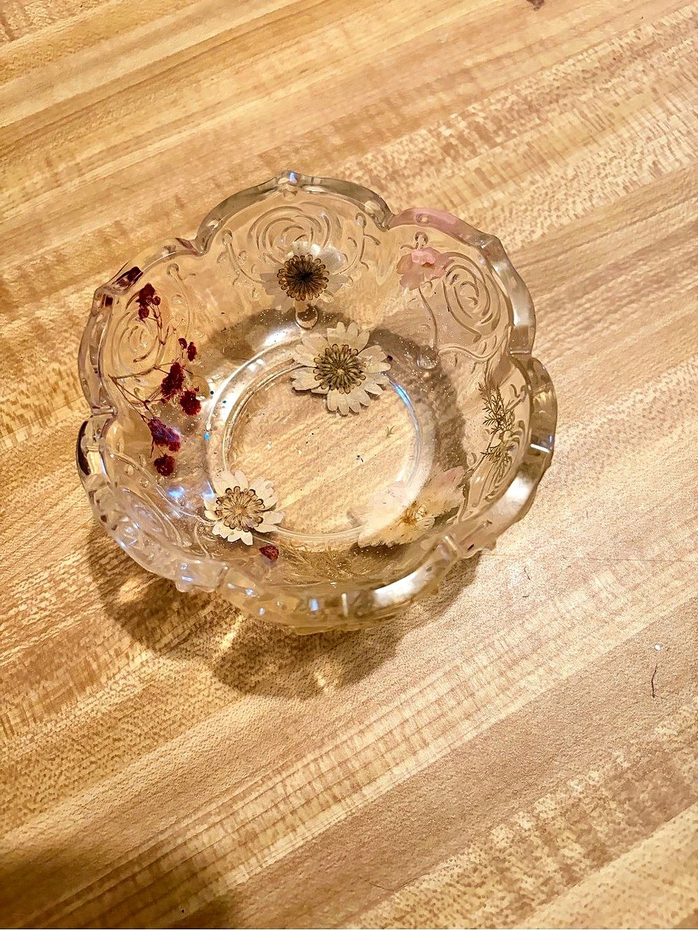Clear & Pink Floral Resin Serving Bowl